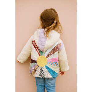 Handmade Vintage-Quilt “Sunburst” Hooded Toddler Girl Coat | Upcycled Fabric, On
